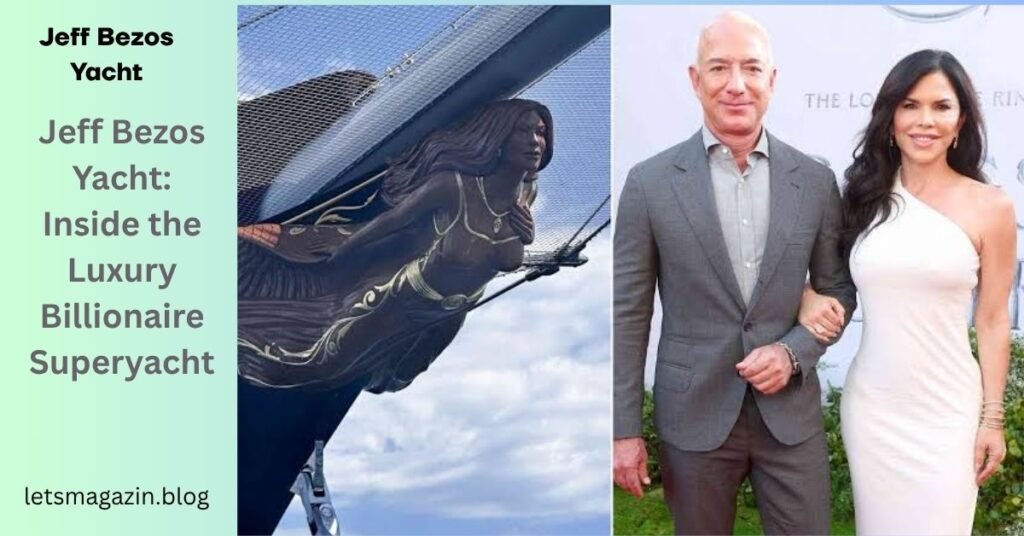 Jeff Bezos yacht Koru sailing across the sea with its iconic three-mast luxury design