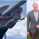 Jeff Bezos yacht Koru sailing across the sea with its iconic three-mast luxury design