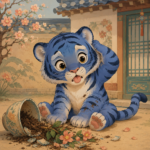 Derpy the tiger character from KPop Demon Hunters knocking over a flowerpot